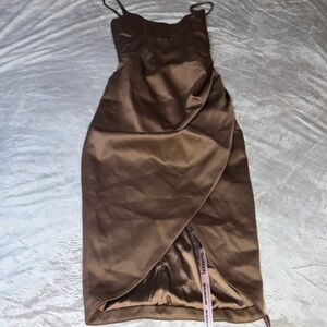 HOUSE OF CB Bianca Satin Cocktail Brown Dress XS - New, Never Worn